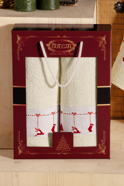 DNZGÜLCAN Коробка з 2-ма рушниками для ванної кімнати на Новий рік | Рушник для голови 1 шт. 50x90 см | Рушник для тіла 70x140 см Подарунковий набір