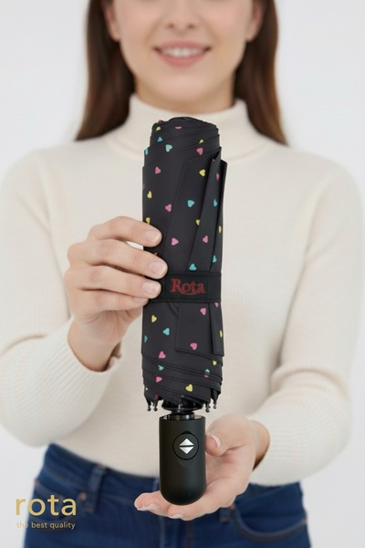 ROTA Tam Otomatik 8 Telli Dayanıklı Fiber Tel Şemsiye - RT-3020W - Renkli Kalp Desenli