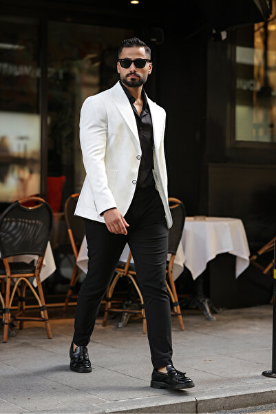 BERDA Torba Pocket Pointed Collar Premium Men's Single Jacket White