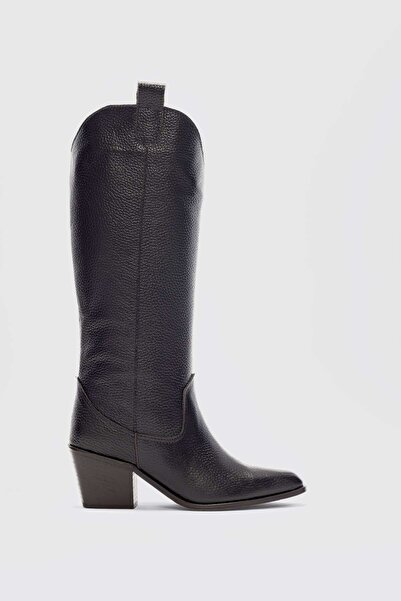 selin shoes Amaya Gerçek  Deri Kadın Çizme- KAHVERENGİ