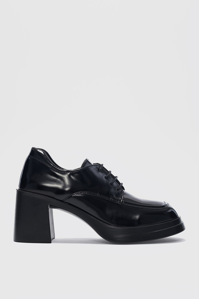 selinshoes Дамски обувки Saviel с връзки и детайлен дебел ток - BLACK RUGAN