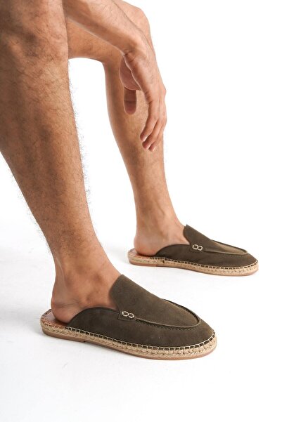 Mubiano Παντόφλες από γνήσιο δέρμα καλοκαιρινό ανδρικό σουέτ με κλειστή σόλα από γιούτα χακί εσπαντρίλια -MSSR3416-HK