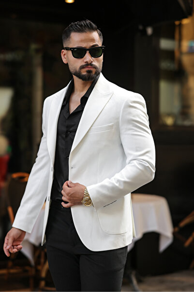 BERDA Torba Pocket Pointed Collar Premium Men's Single Jacket White