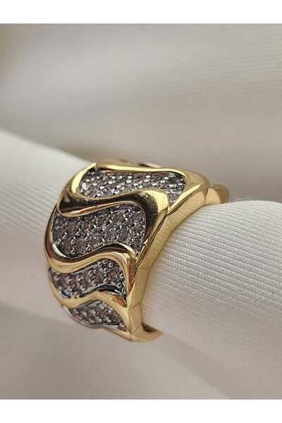 ZÜLİSCH ÇELİK YÜZÜK 15 MM KALINLIĞI GOLD ZİRKON TAŞLI AYARLANABİLİR MODEL PASLANMAZ