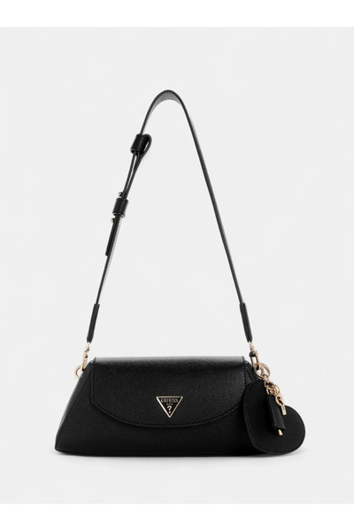 Guess Kadın Kalp Aksesuarlı Geometrik Omuz Çantası - Siyah