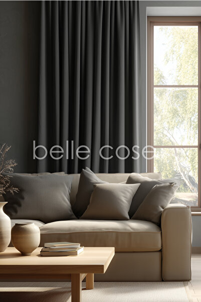 Belle Cose Linen Look Blackout Blackout Thermal Gray Background Curtain Single Wing