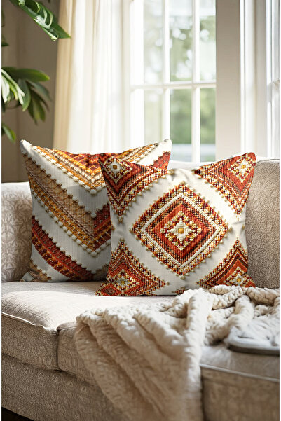 CANİLA غطاء وسادة مطبوع رقميًا بنمط منسوج عرقيًا. غطاء وسادة مزدوج الجوانب مع سحاب مخفي