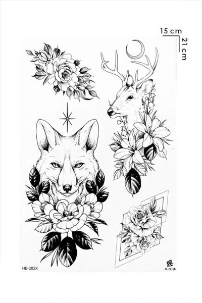 BiWini Kurt, Geyik Ve Çiçek Geçici Dövme Bilek Boyun Kol Bacak Ve Göğüs Erkek Kadın