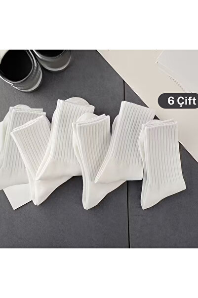 Textia Home 6 Çift Pamuklu Unisex Tenis Çorabı Beyaz Soket Günlük Kullanım