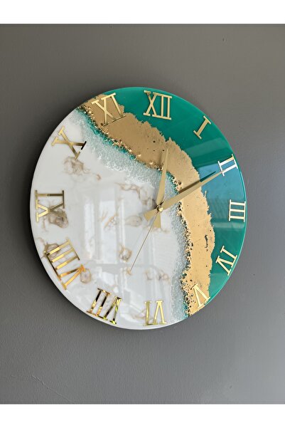 Sultan Tasarım ساعة حائط أنيقة بتصميم إيبوكسي مقاس 40 سم - قطر 40 سم