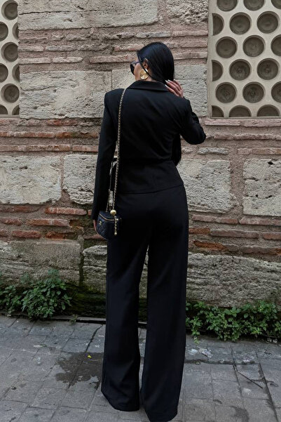 Ortaya Çık Black Belt Detailed Jacket Pants Women's Suit