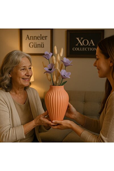 XOA Collection Dikey Kalın Çizgili Kabartmalı Modern Vazo | 3D Özel Tasarım