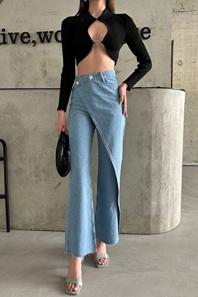 XRAY JEANS Pantaloni largi din denim albastru gheață pentru femei cu fustă cu talie înaltă