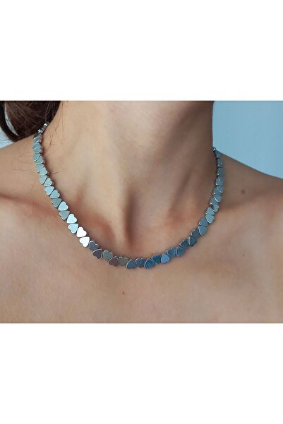 BNGaksesuar قلادة من حجر الهيماتيت الطبيعي على شكل قلب