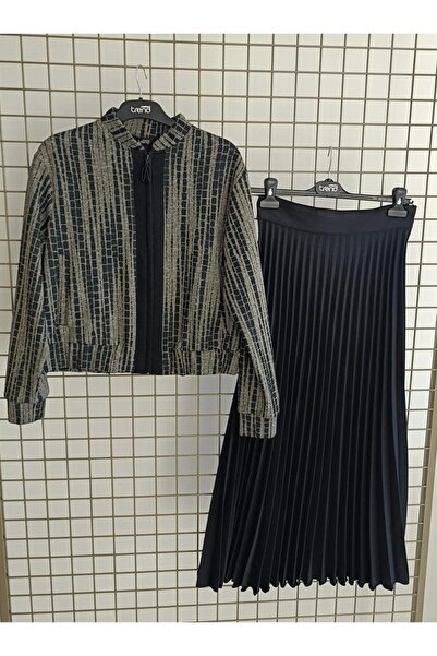 Armine Pleated Skirt Zippered Bottom Top Set Autumn-Winter