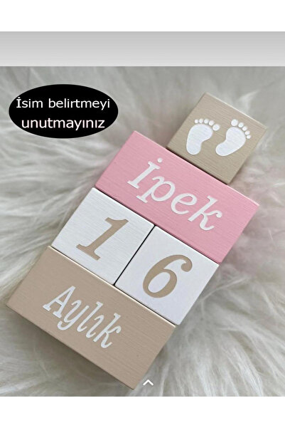 Yoyowoods İsim Anı küpü -Dekor Oyuncak Parça Sayısı 5 Bej Ahşap Oyuncak