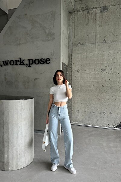 XRAY JEANS Ženske Pamuk paketa širokih palazzo ledeno plavih farmerki