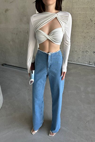 XRAY JEANS Ženske pamučne palazzo pantalone širokih nogavica, plave farmerke