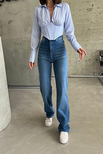 XRAY JEANS Pantaloni de damă cu talie înaltă largi Palazzo albastru închis