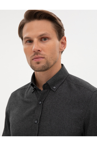 Pierre Cardin Antrasit Flanel Dokulu Slim Fit Uzun Kollu Gömlek 50316751-VR006