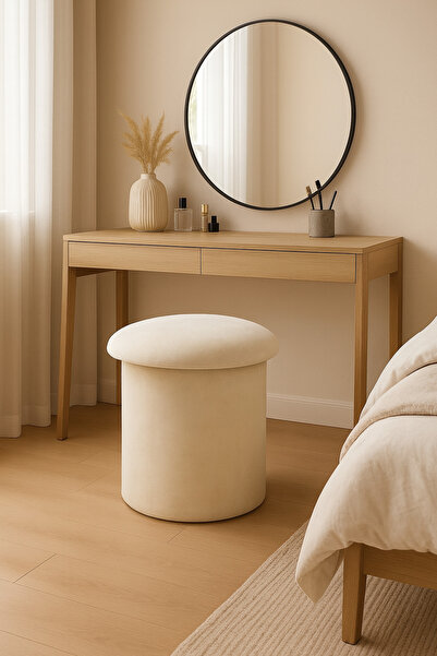 Lunova Krem Bej Puffy Babyface Kumaş Mushroom Saklamalı Mantar Puf,Tabure,Bench,Koltuk