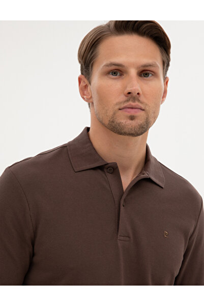 Pierre Cardin Koyu Kahverengi Slim Fit Kıvrılmaz Polo Yaka Basic Pike Sweatshirt 50314048-VR084