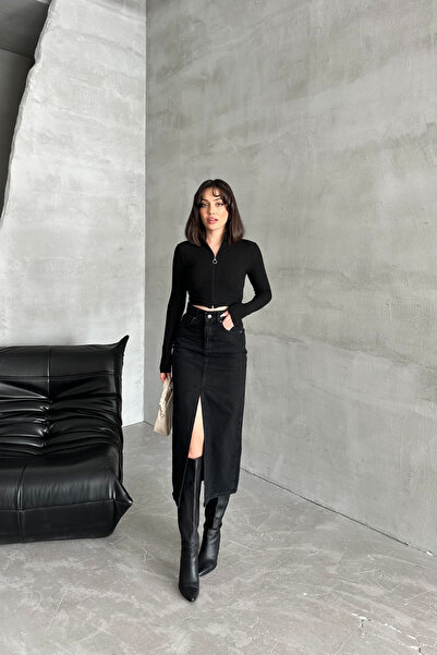 XRAY JEANS Жіночі джинси Бавовняна довга чорна джинсова спідниця з розрізами