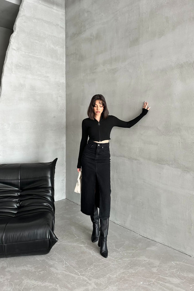 XRAY JEANS Жіночі джинси Бавовняна довга чорна джинсова спідниця з розрізами