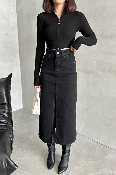 XRAY JEANS Жіночі джинси Бавовняна довга чорна джинсова спідниця з розрізами