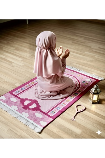 simply line سبحة + سجادة صلاة للأطفال الأولاد والبنات، سجادة صلاة ممتعة وديكورية للأطفال مع سبحة كهدية