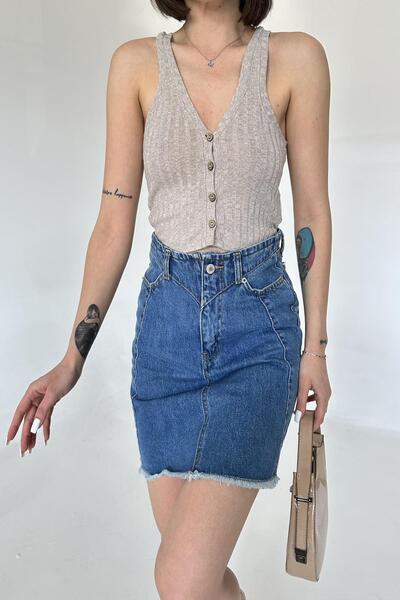 XRAY JEANS Жіноча джинсова міні-спідниця на ґудзиках з кишенями на бавовняній тканині синього кольору JeansVibe