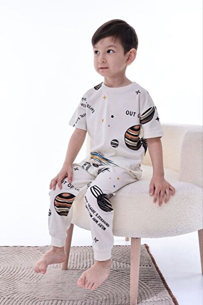 Nimini Kids Set de pijamale pentru băieți cu tematică Space Planet (3-8 ani)