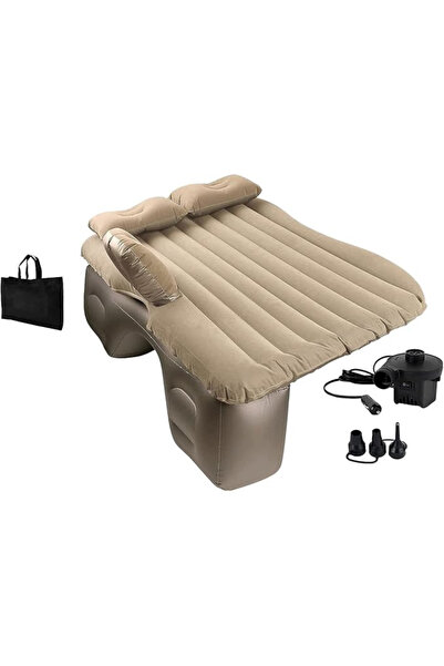 AutoFamily مرتبة هوائية فاخرة قابلة للنفخ للسيارة من أوتو فاميلي مع دعم للمقعد الخلفي ومضخة - بيج