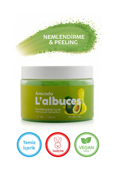 L'albuces مقشر الجسم بالأفوكادو 400 جرام - نباتي، محتوى نظيف، عناية بالبشرة ن...