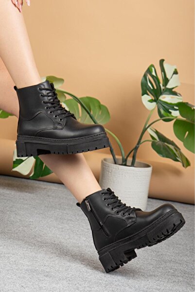 EFNANSHOES Kadın Siyah İçi Kürklü Kaymaz POLİ Taban Garantili Kışlık Bot