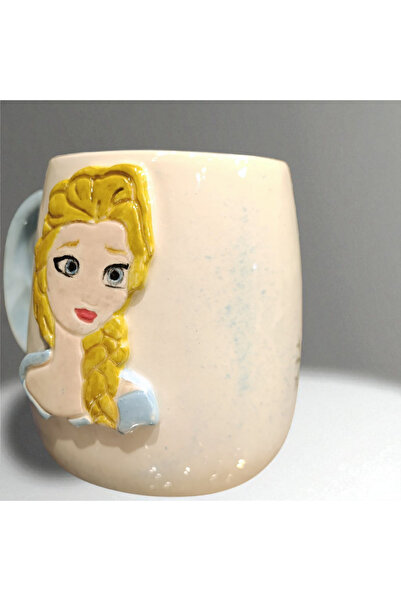 Boni Bon Collection Design Frozen Elsa Kar Tanesi Yaldızlı 3D Kabartmalı El Yapımı Seramik Kupa Bardak