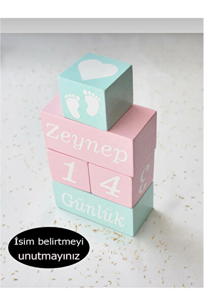 Yoyowoods Isim Anı Küpü-dekor Oyuncak(Yeşil -Pembe)