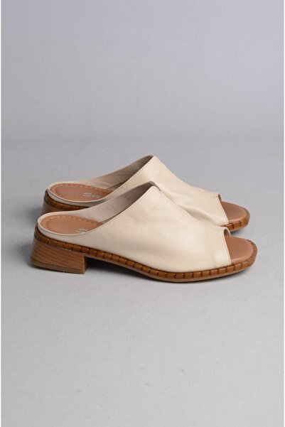 SEÇ KUNDURA Beige Colored GENUINE LEATHER WOMEN'S SLIPPERS - SELECT 022