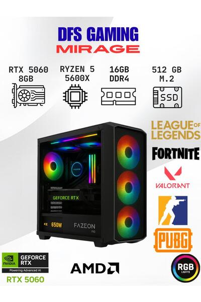 FAZEON DFS Gaming MIRAGE RYZEN 5 5600X-B550M-RTX 5060 8GB-16GB RAM-512GB M.2 ...
