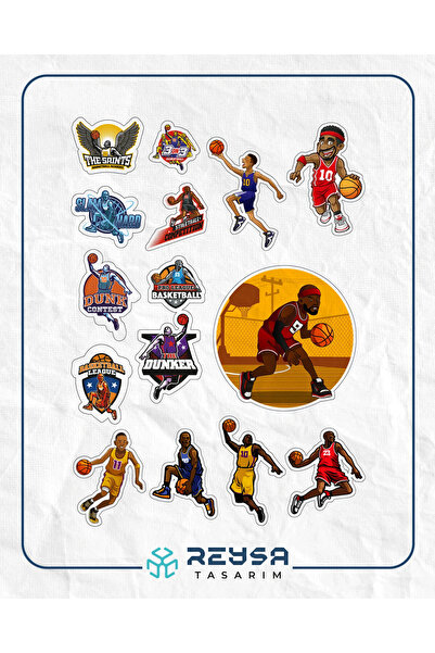 Reysa Tasarım Basketbol Sticker Set-1 15 Parça Telefon, Tablet, Defter, Lapto...