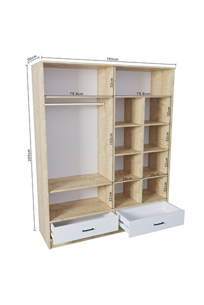 ASES Mobilya Esl0271 Geniş Gardırop Elbise Dolabı 4 Kapaklı Bol Raflı 2 Çekmeceli Modüler Dolap