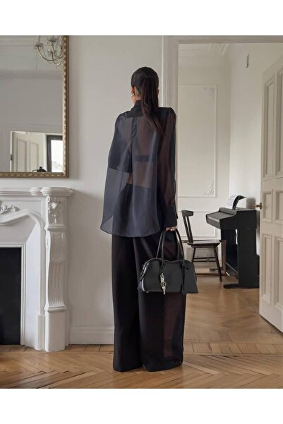 Friday Mood Women's Black Tulle Detailed Pants Jacket Set