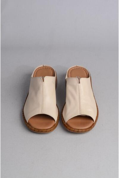 SEÇ KUNDURA Beige Colored GENUINE LEATHER WOMEN'S SLIPPERS - SELECT 022