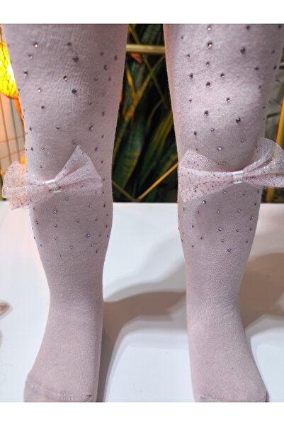 Ekinoks Baby Girl Children's Pantyhose Cotton Stoned Bowknot Scented Dusty Rose