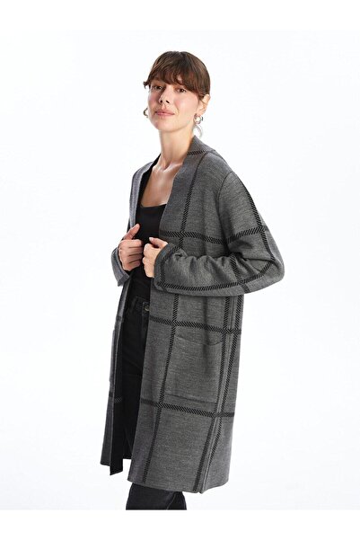 LC Waikiki Γυναικεία πλεκτή ζακέτα με καρό μακρυμάνικο γιακά (W4)