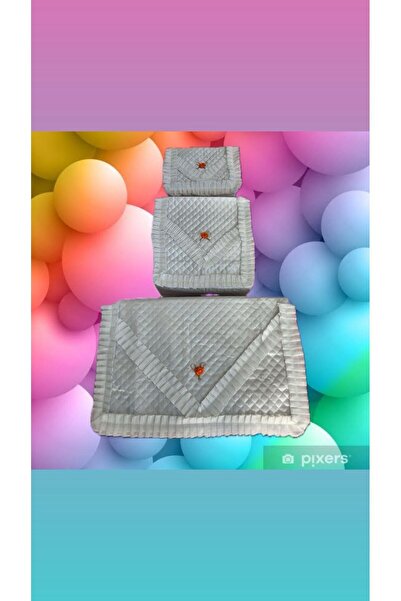 NURCEYİZ01 Saten kapitone üçlü çeyiz seti, Çorap, kazak ve yastık hurcu