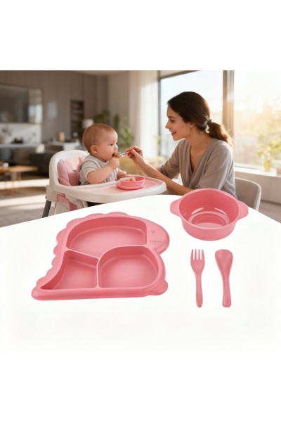 Lova Baby Dinnerware Set |   Dinosaur Shaped Plastic Plate, Food Bowl, Spoon & Fork |   Bpa-Free, Safe
