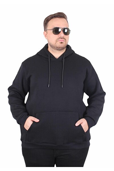 MocGrande Чоловічий базовий светр з капюшоном великого розміру 11700 ЧОРНИЙ