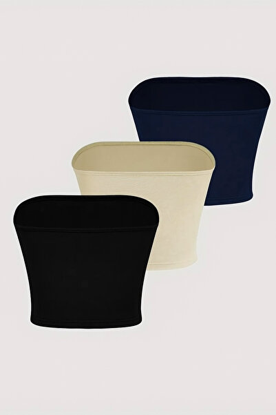 Olyssia Γυναικείο Crop Bustier χωρίς λουράκια 3 τεμαχίων – Ύφασμα Bandeau Single Jersey - Ευέλικτο Άνετο Κομψό Βασικό Μπλουζάκι