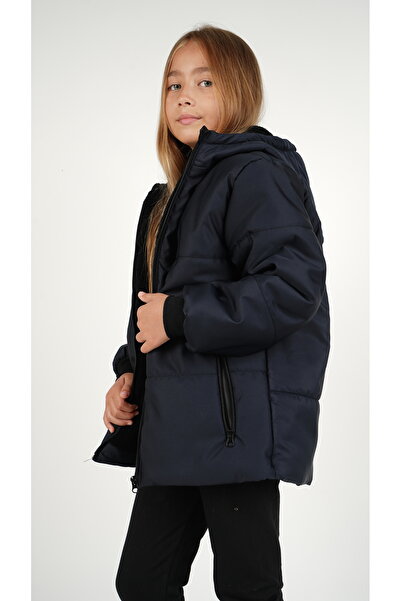 DUBLİNO KİDS Manta cu glugă pentru fete, albastru închis, rezistentă la apă ș...